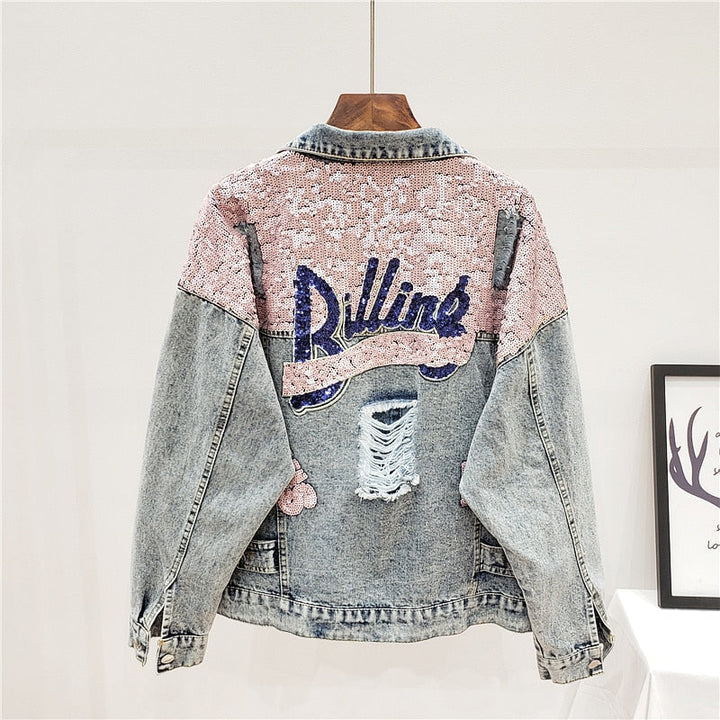 Veste en jean oversize avec paillettes