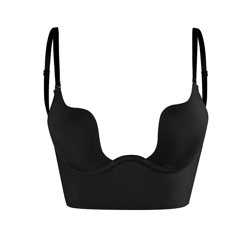 Soutien-gorge push-up dos nu avec bretelles transparentes – Soutien-gorge à armatures décolleté profond pour robes de soirée et tops
