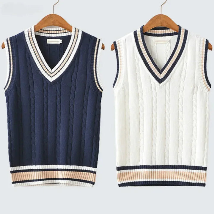 Pullunder rétro style Old Money col en V pour hommes