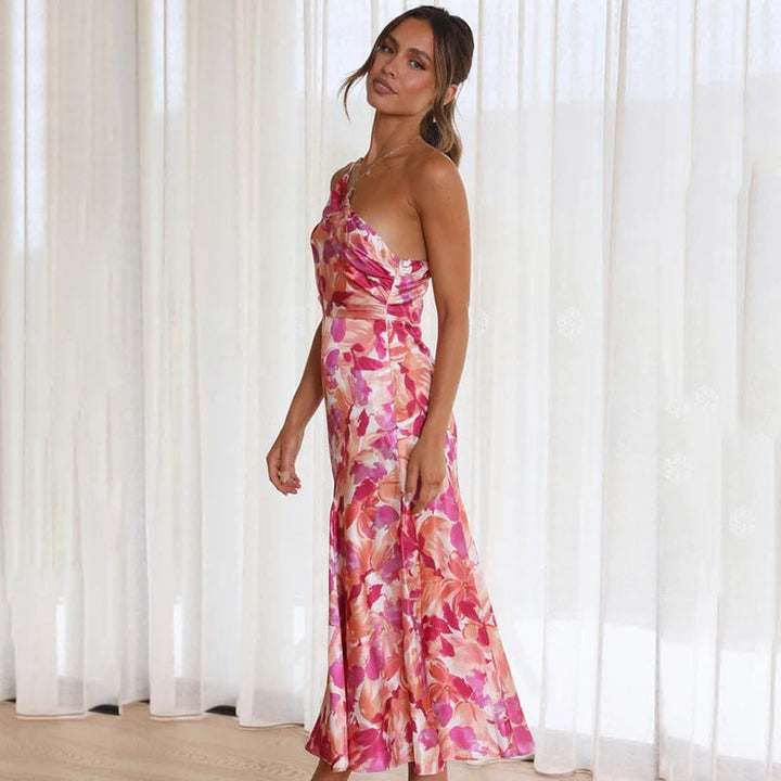 Robe à une épaule avec imprimé floral