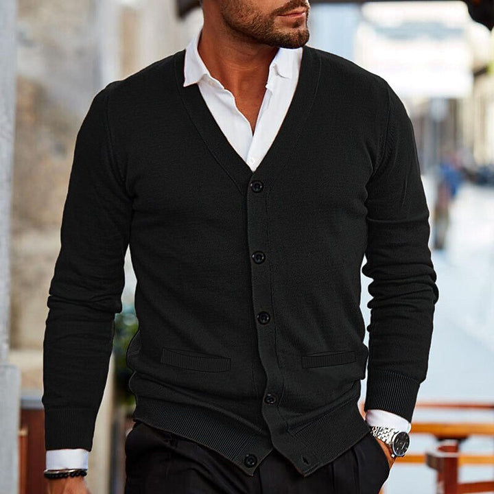 Cardigan homme en maille fine – col en V élégant avec patte de boutonnage, idéal pour le bureau, le quotidien et les looks superposés