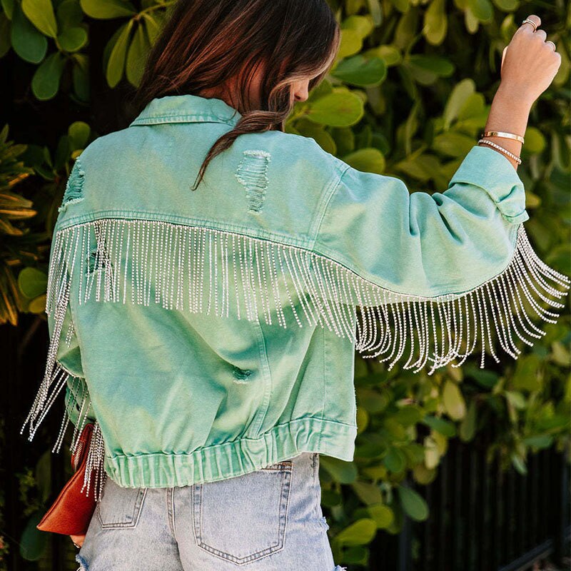 Veste en jean avec franges (paillettes)