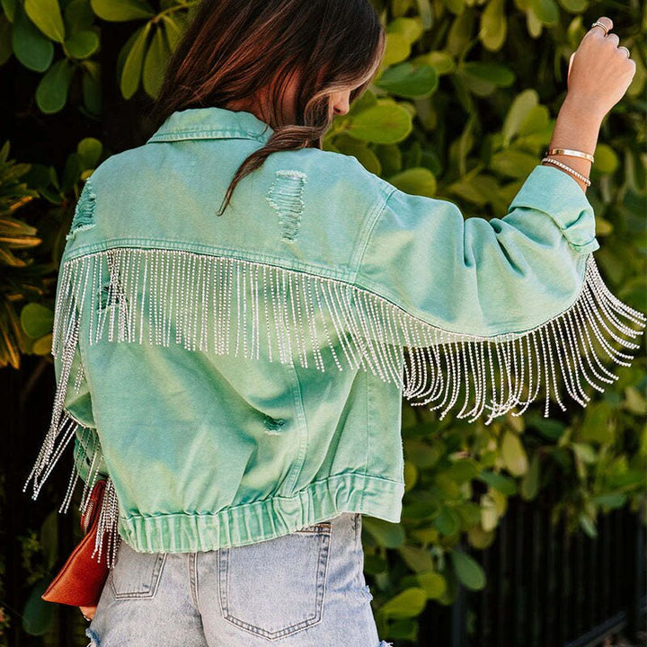 Veste en jean avec franges (paillettes)