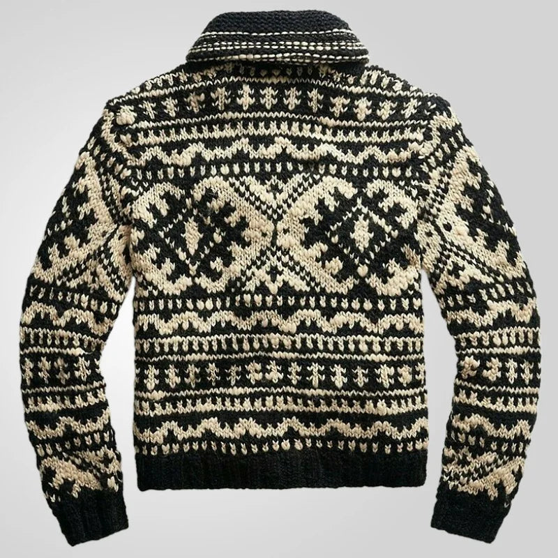 Gilet en tricot pour homme avec motif ethnique – Cardigan chaud avec fermeture éclair et design rétro