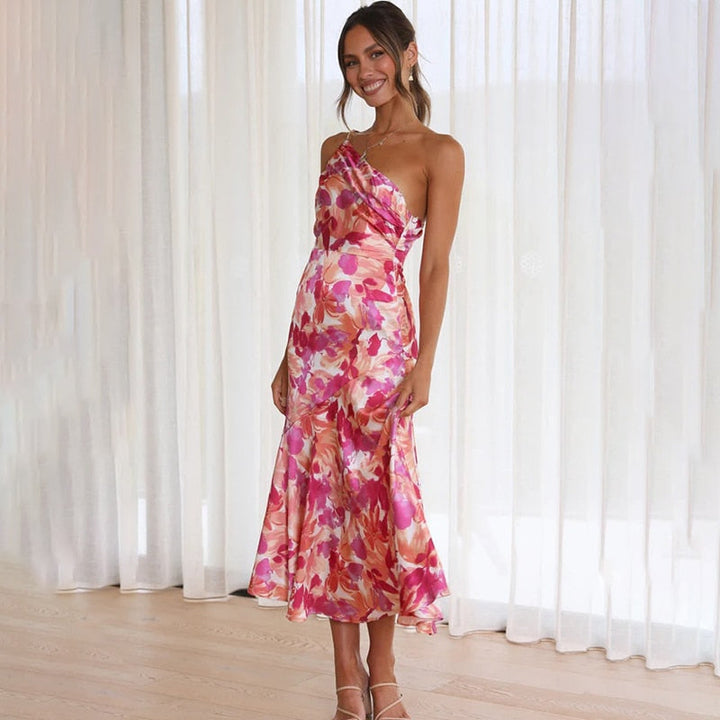 Robe à une épaule avec imprimé floral