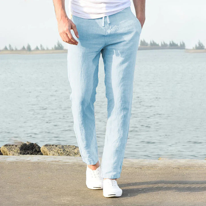 Pantalon léger en lin pour homme avec cordon de serrage – pantalon d'été pour la plage, les loisirs et les tenues décontractées