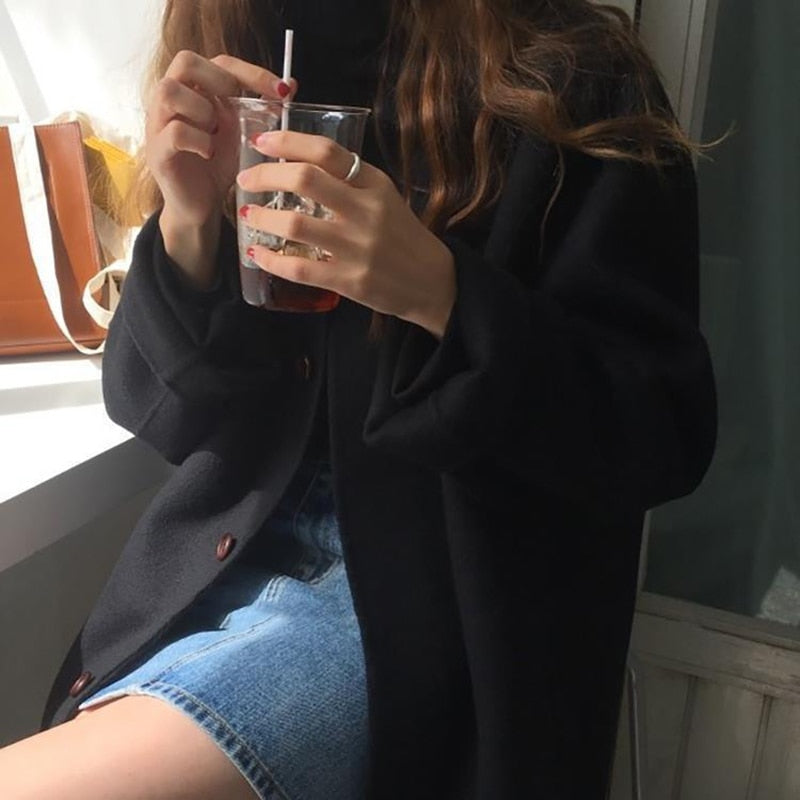 Alison Wollmantel Cappotto lungo con collo a risvolto a una fila
