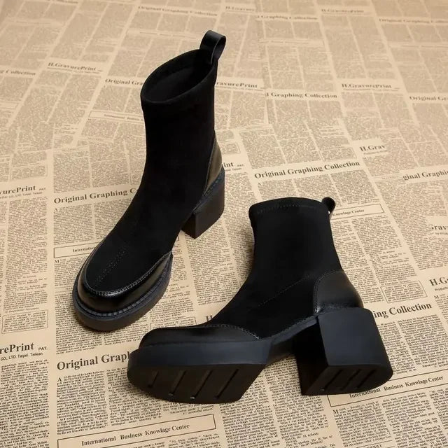 Elegante Vegane Leder-Stiefeletten mit Wildleder-Optik in Schwarz für Damen | Ideal für Herbst/Winter