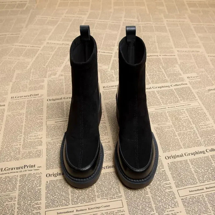 Elegante Vegane Leder-Stiefeletten mit Wildleder-Optik in Schwarz für Damen | Ideal für Herbst/Winter
