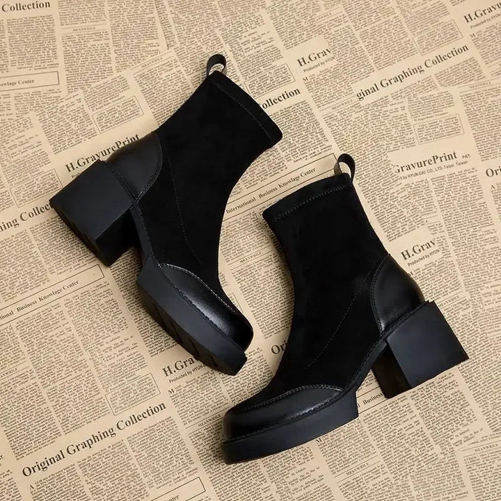 Elegante Vegane Leder-Stiefeletten mit Wildleder-Optik in Schwarz für Damen | Ideal für Herbst/Winter