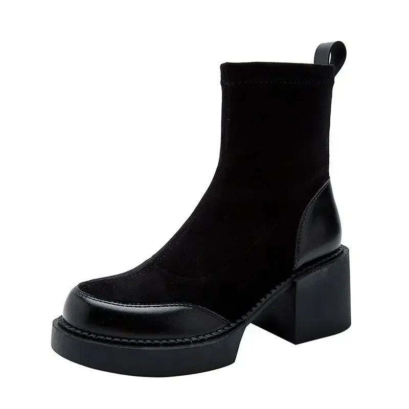 Elegante Vegane Leder-Stiefeletten mit Wildleder-Optik in Schwarz für Damen | Ideal für Herbst/Winter
