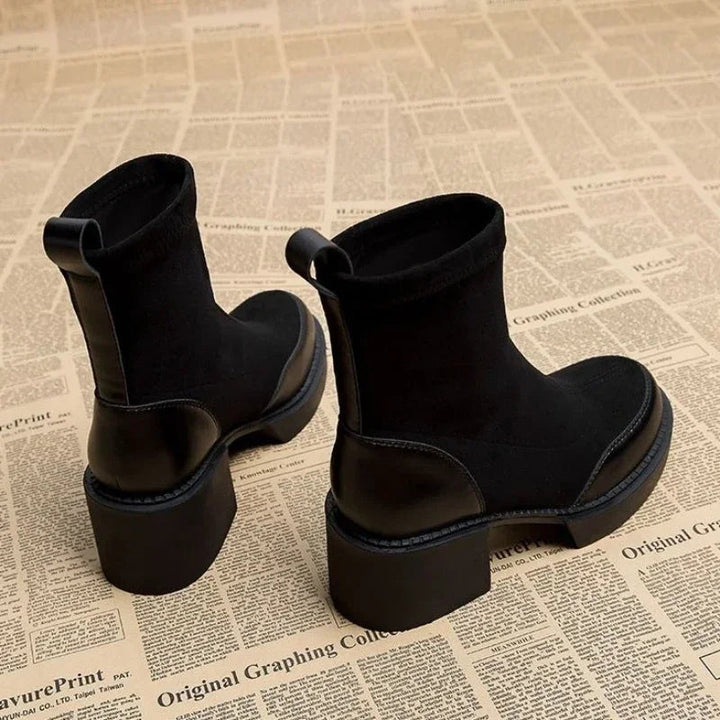 Elegante Vegane Leder-Stiefeletten mit Wildleder-Optik in Schwarz für Damen | Ideal für Herbst/Winter
