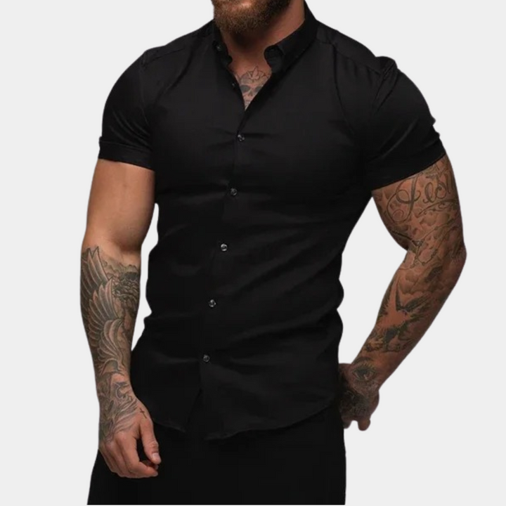 Chemise à manches courtes slim fit pour homme avec patte de boutonnage – Débardeur élégant pour affaires et loisirs