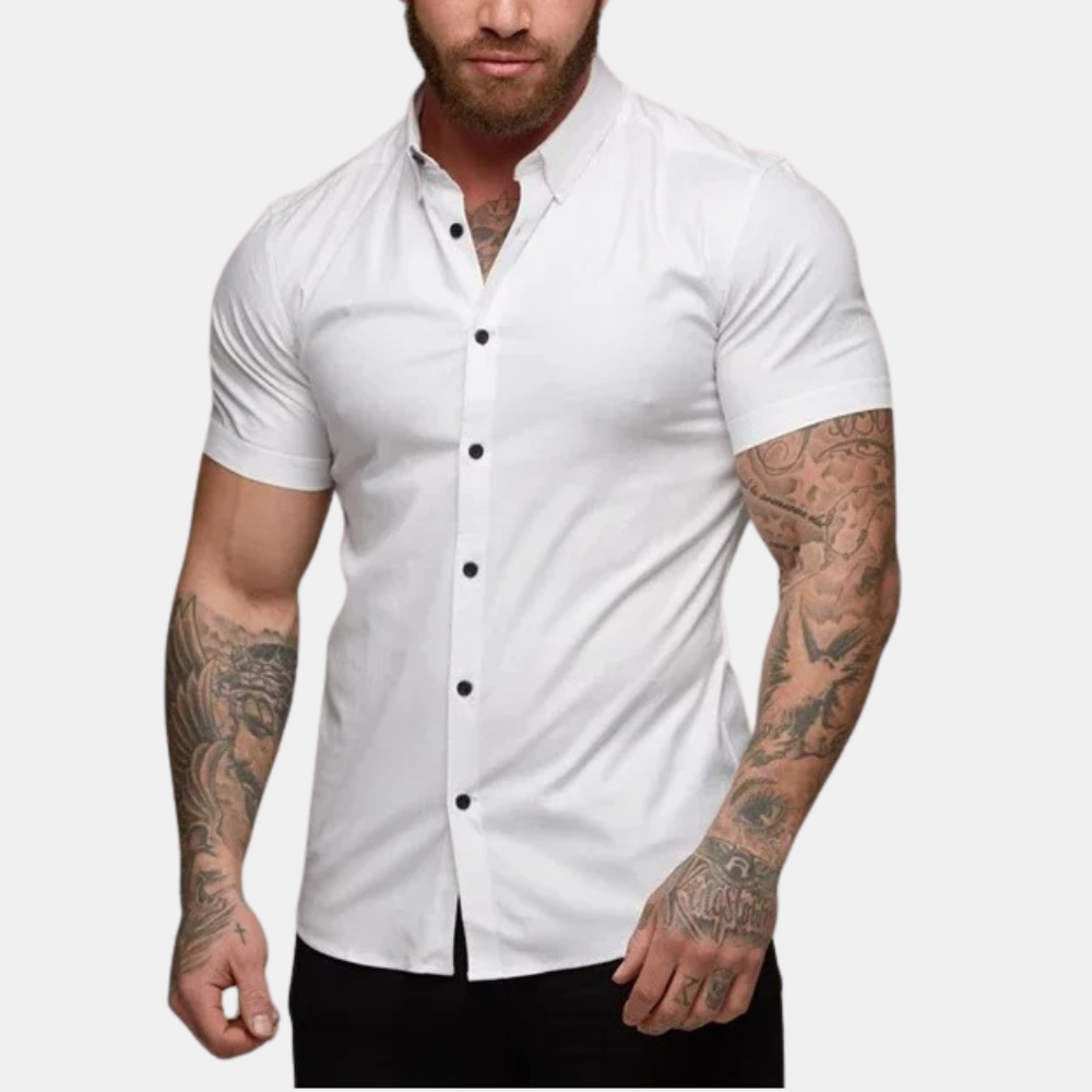 Chemise à manches courtes slim fit pour homme avec patte de boutonnage – Débardeur élégant pour affaires et loisirs