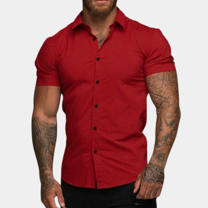 Chemise à manches courtes slim fit pour homme avec patte de boutonnage – Débardeur élégant pour affaires et loisirs