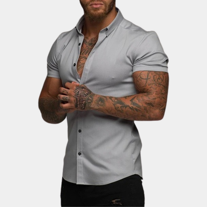 Chemise à manches courtes slim fit pour homme avec patte de boutonnage – Débardeur élégant pour affaires et loisirs