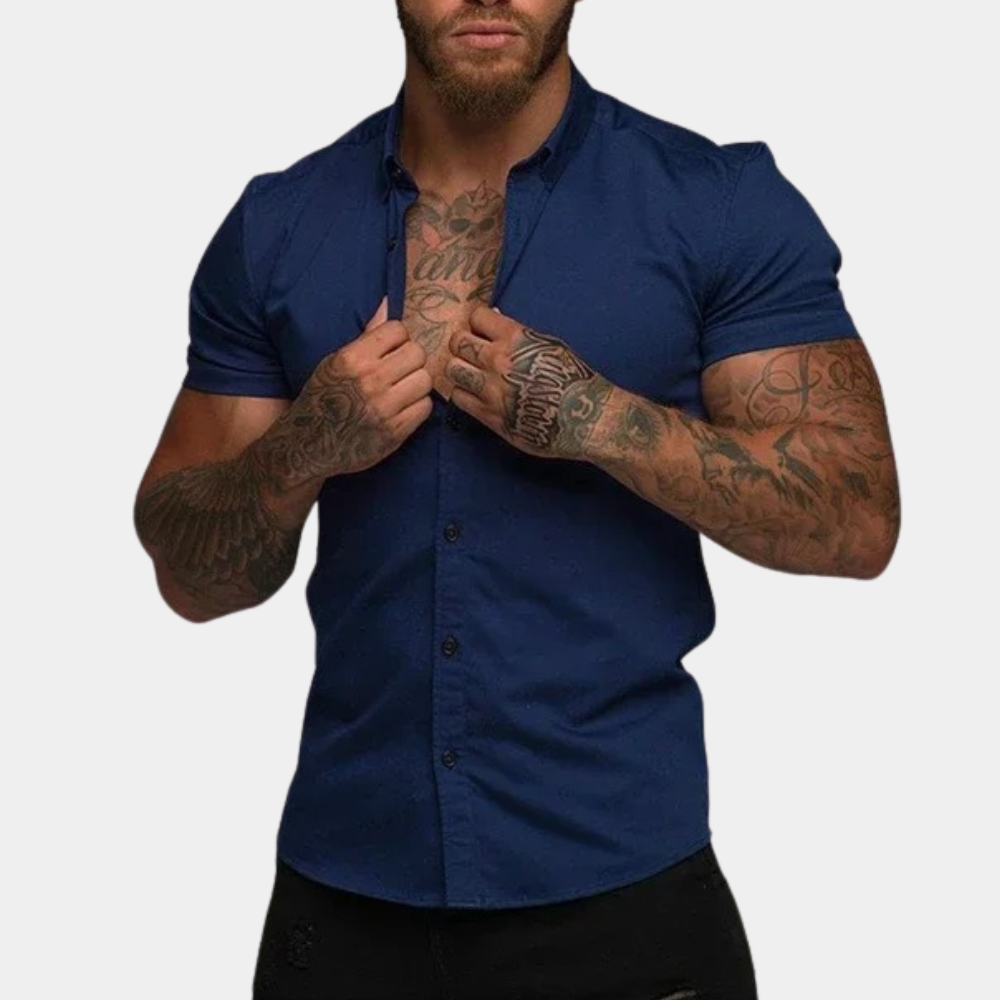 Chemise à manches courtes slim fit pour homme avec patte de boutonnage – Débardeur élégant pour affaires et loisirs