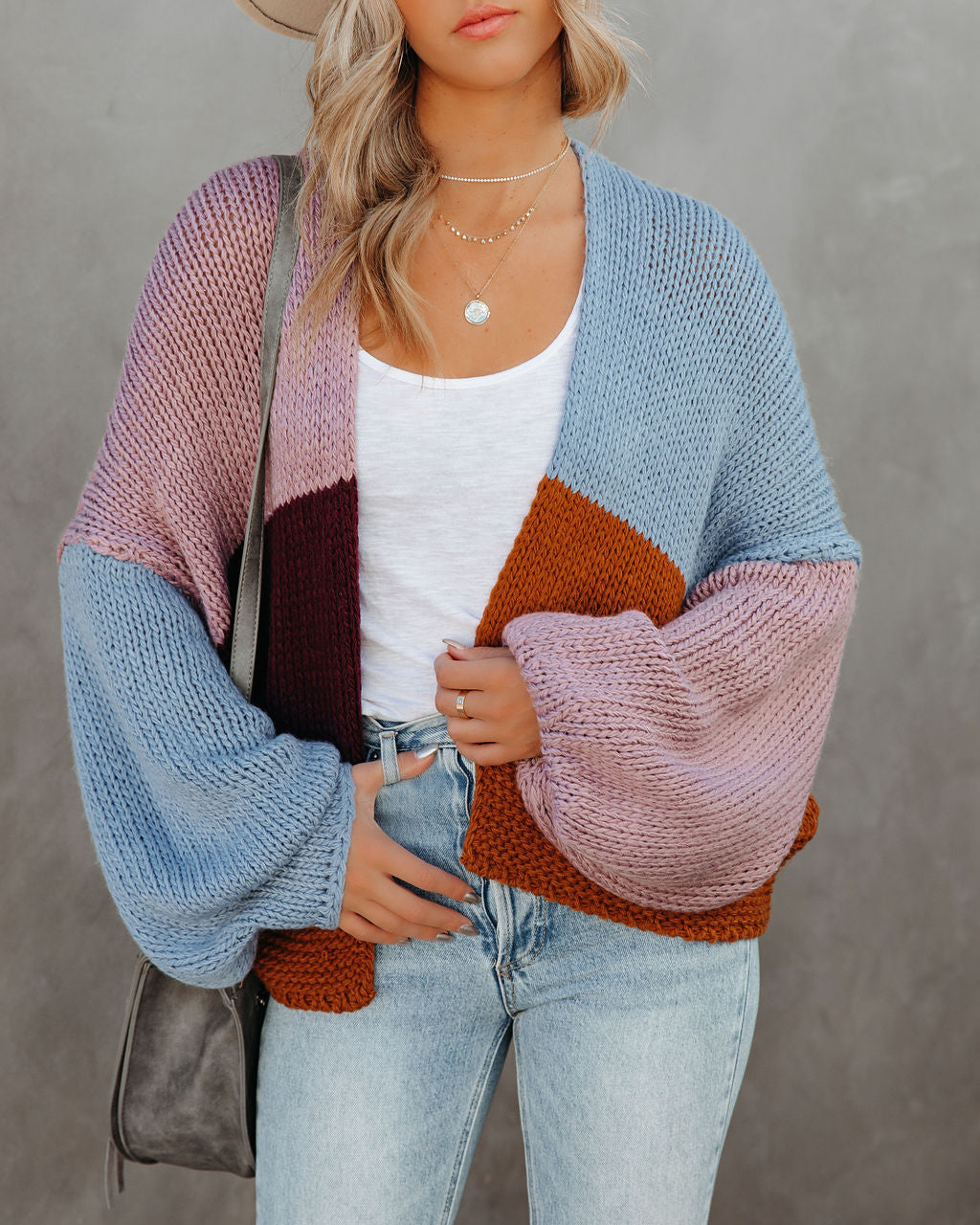 Schicke Color Block Strickjacke Für Frauen