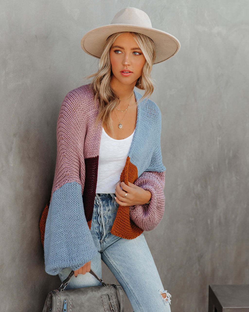 Schicke Color Block Strickjacke Für Frauen