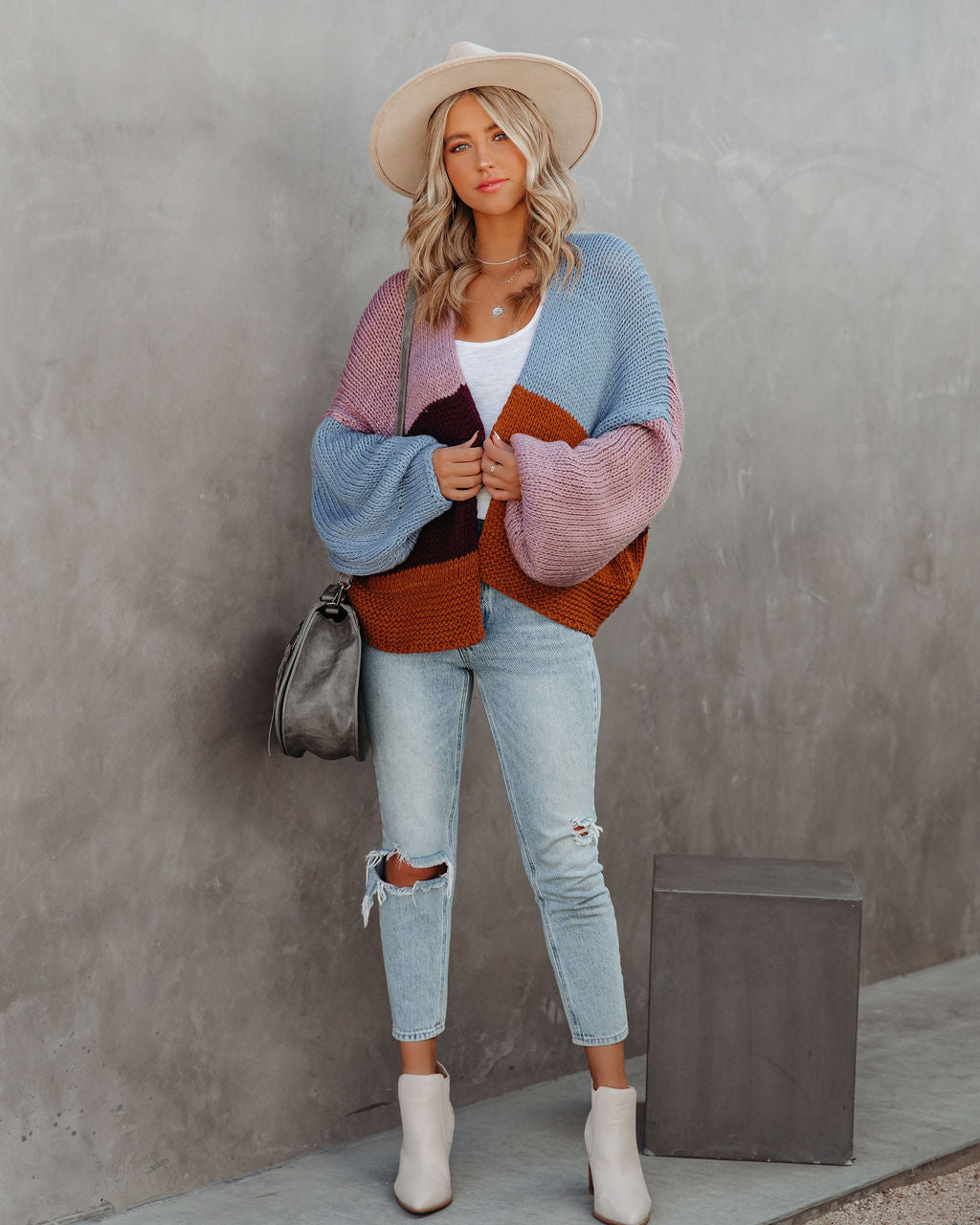 Schicke Color Block Strickjacke Für Frauen