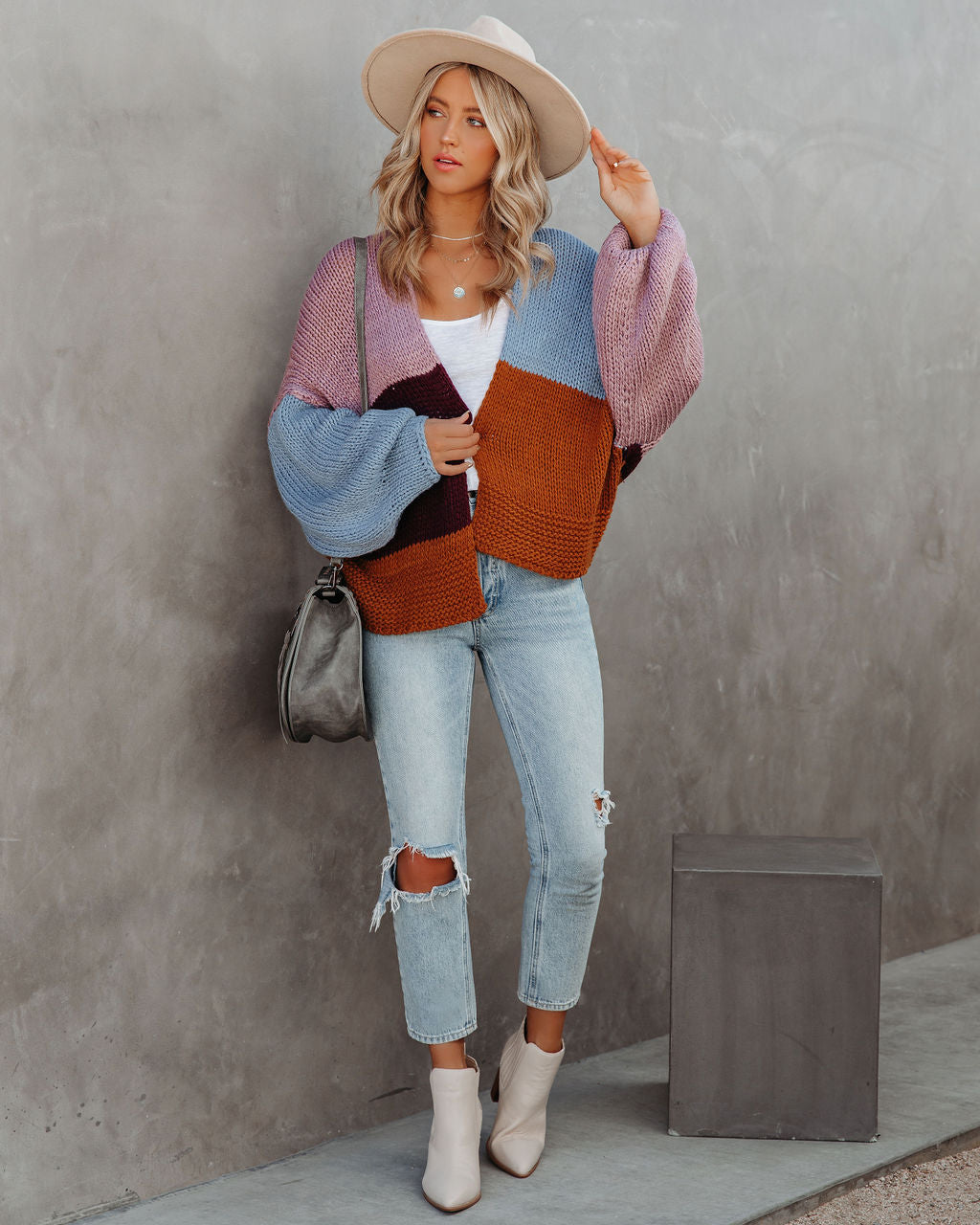 Schicke Color Block Strickjacke Für Frauen