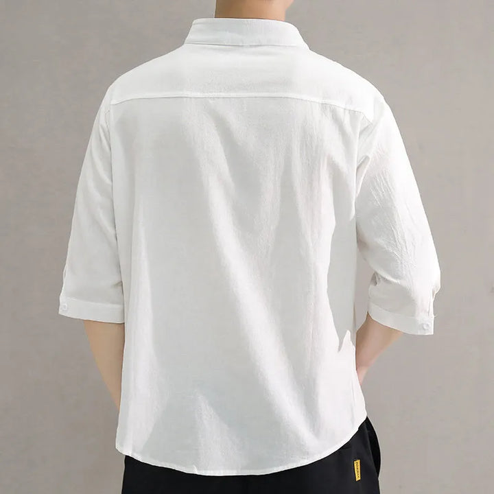 Chemise homme avec col montant – Chemise décontractée à manches longues en coton blanc