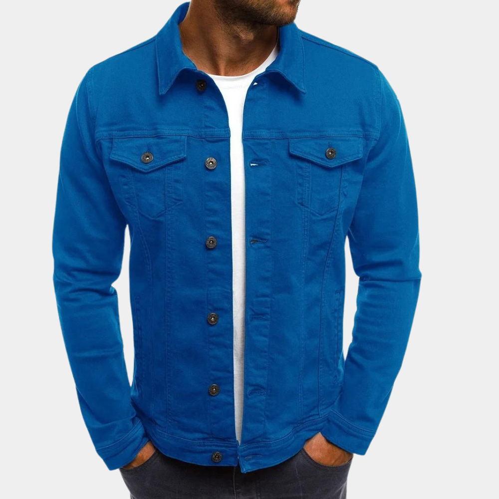Veste en jean homme avec patte de boutonnage – Veste décontractée en denim pour printemps et automne