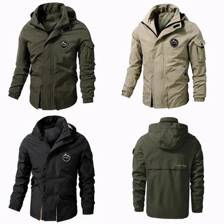 Veste de plein air imperméable pour hommes avec capuche – Veste fonctionnelle coupe-vent avec fermeture éclair et poches