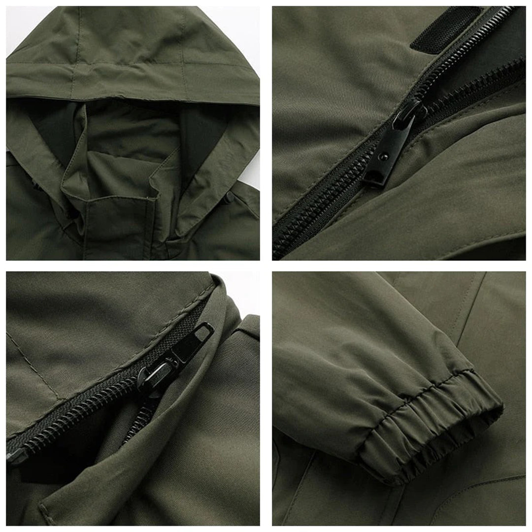 Veste de plein air imperméable pour hommes avec capuche – Veste fonctionnelle coupe-vent avec fermeture éclair et poches