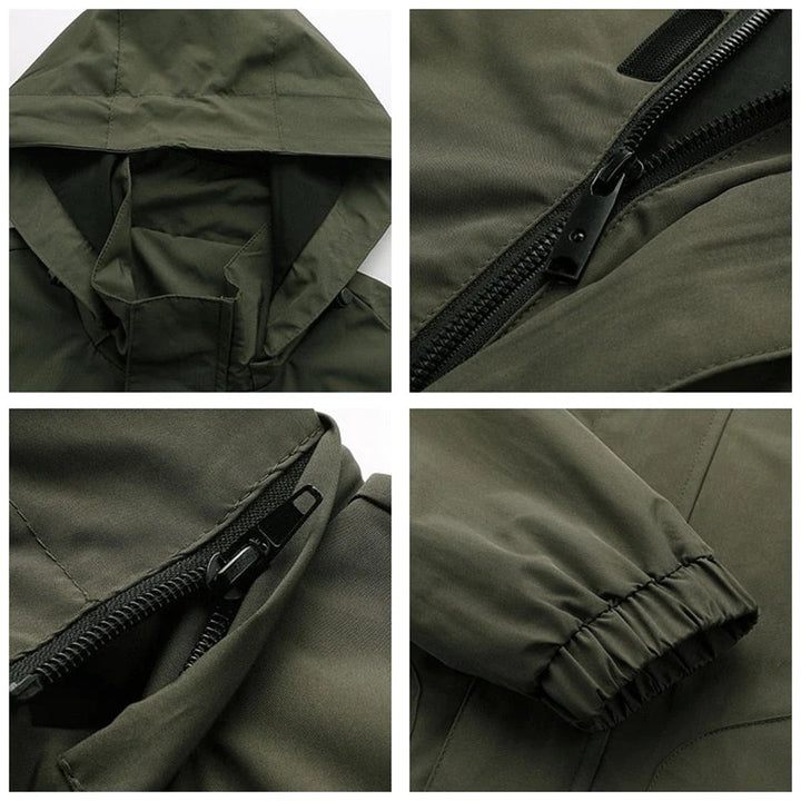 Veste de plein air imperméable pour hommes avec capuche – Veste fonctionnelle coupe-vent avec fermeture éclair et poches