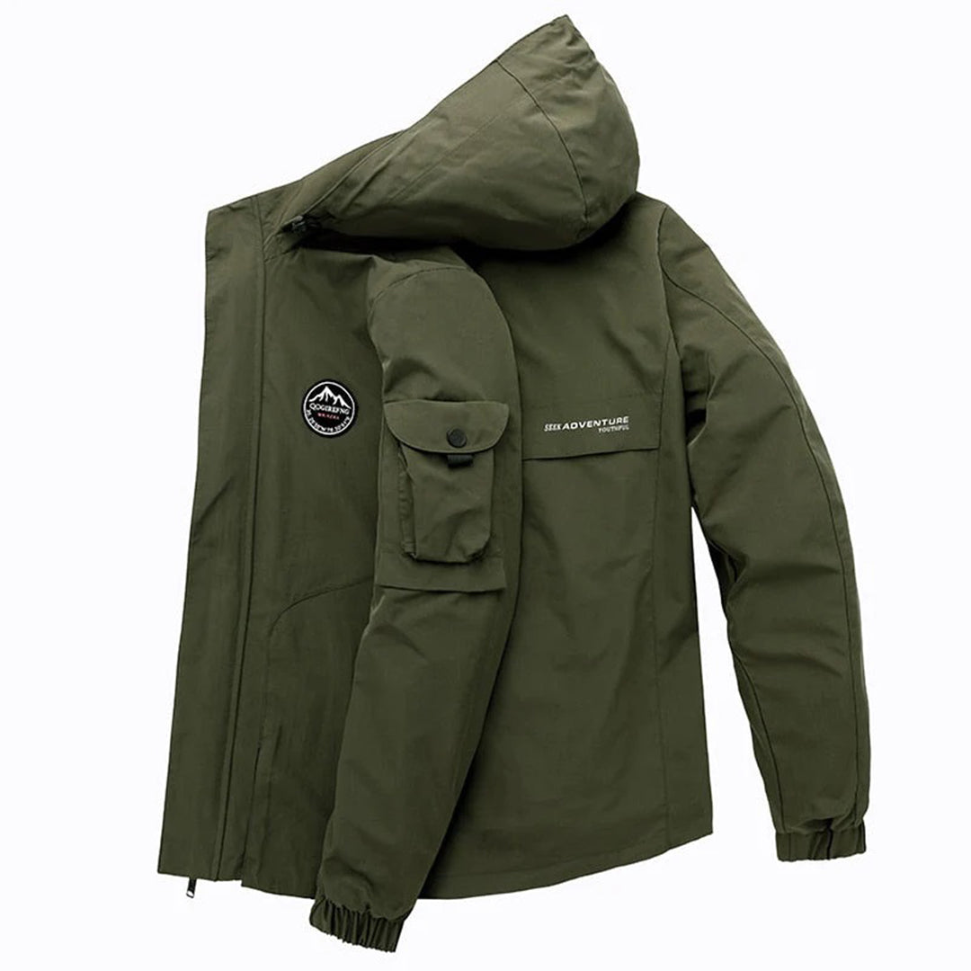 Veste de plein air imperméable pour hommes avec capuche – Veste fonctionnelle coupe-vent avec fermeture éclair et poches