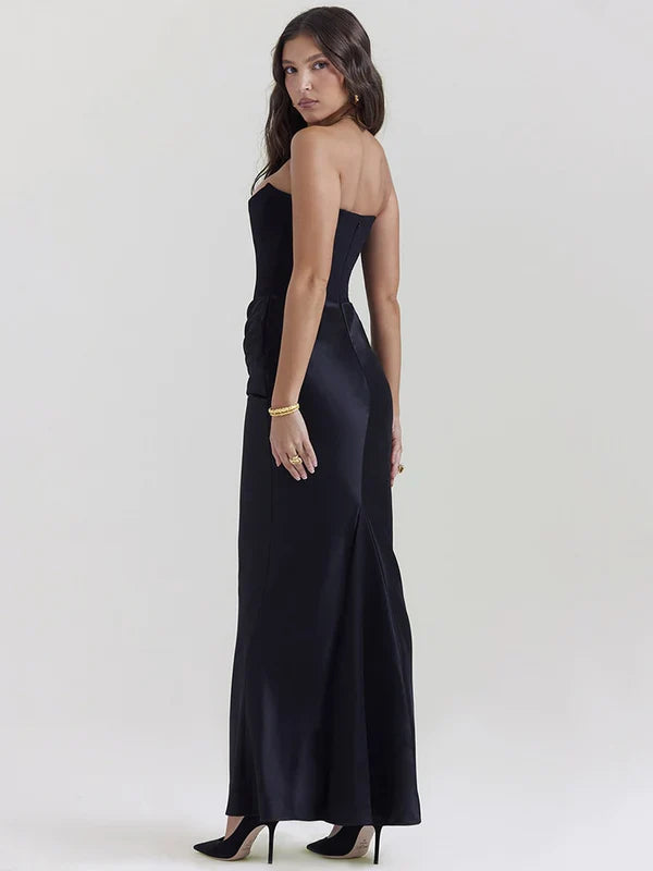 Elegantes Schulterfreies Abendkleid in Satinoptik – Figurbetont & Zeitlos für Besondere Anlässe