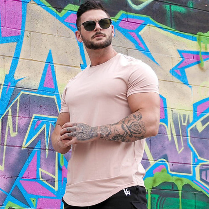 T-shirt homme ajusté avec col rond – T-shirt slim fit pour fitness, loisirs et été