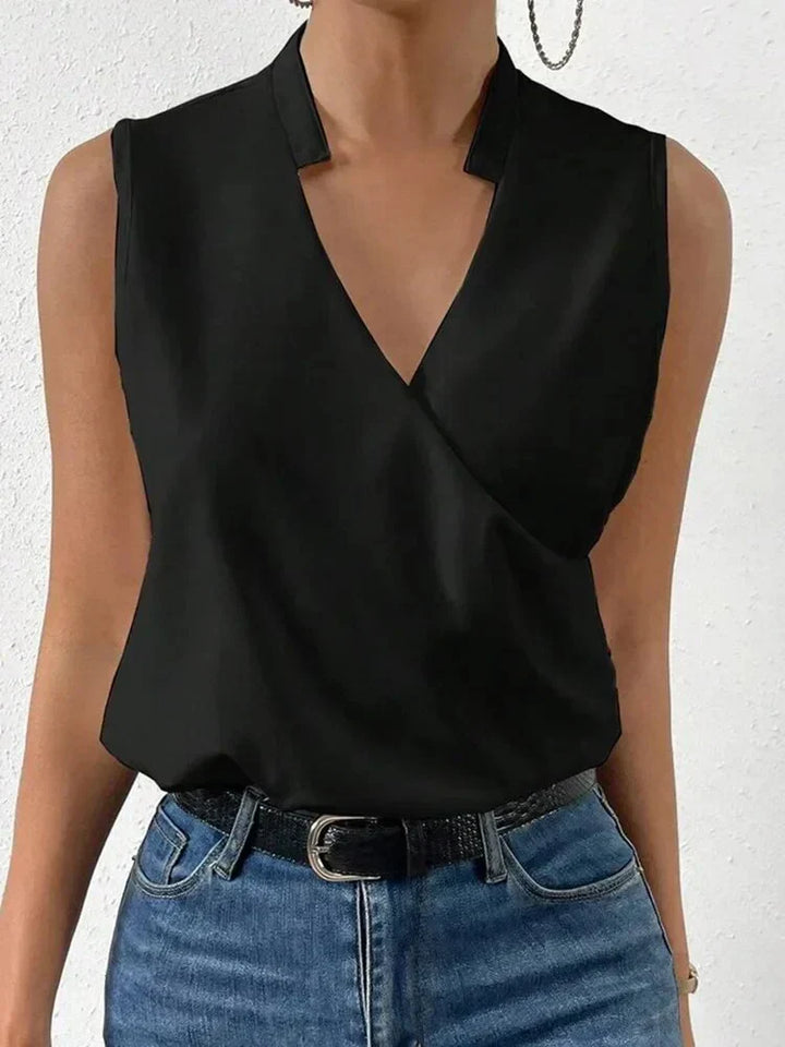 Camicetta donna senza maniche – Elegante top incrociato con scollo a V in rosso