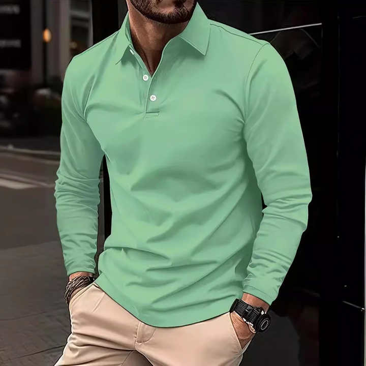 Polo à manches longues pour homme – Polo classique avec patte de boutonnage et col