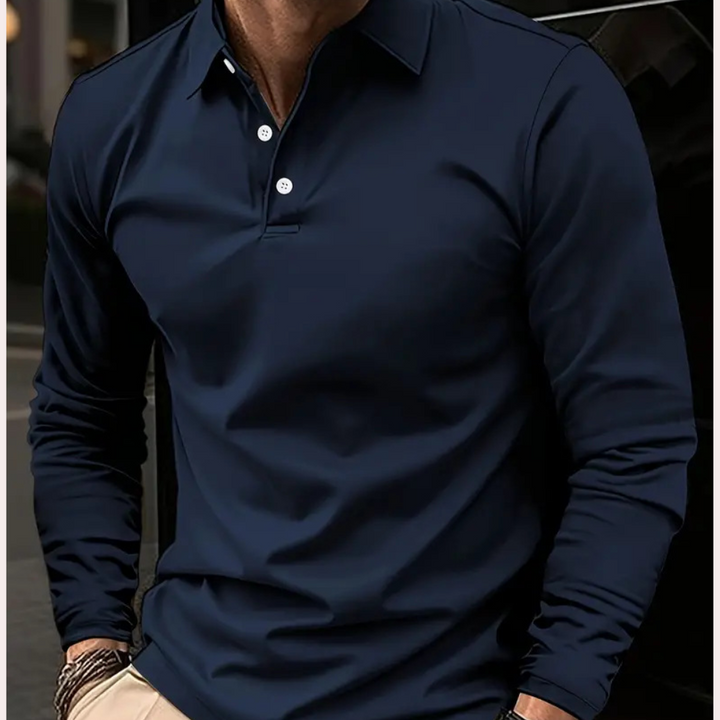 Polo à manches longues pour homme – Polo classique avec patte de boutonnage et col