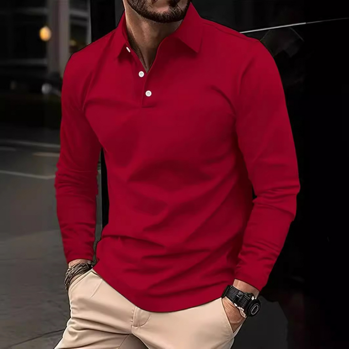 Polo à manches longues pour homme – Polo classique avec patte de boutonnage et col
