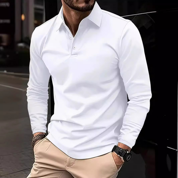 Polo à manches longues pour homme – Polo classique avec patte de boutonnage et col