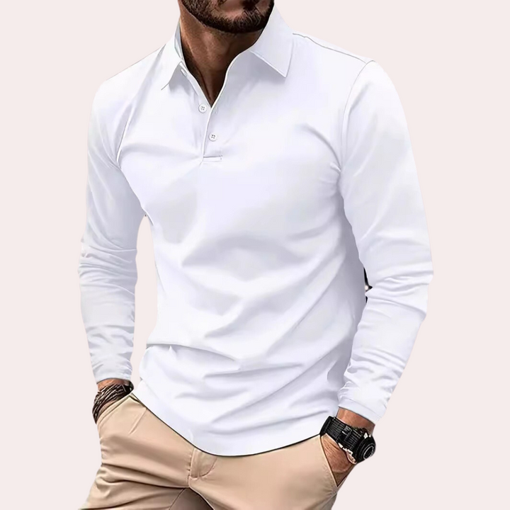 Polo à manches longues pour homme – Polo classique avec patte de boutonnage et col