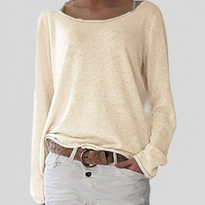 Damen Langarmshirt mit U-Boot-Ausschnitt – Lockeres Basic-Oberteil für Alltag, Freizeit & Layer-Looks