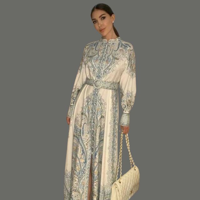 A-Linienkleid mit Blumenmuster und Gürtel - Elegantes Blumenkleid für Damen