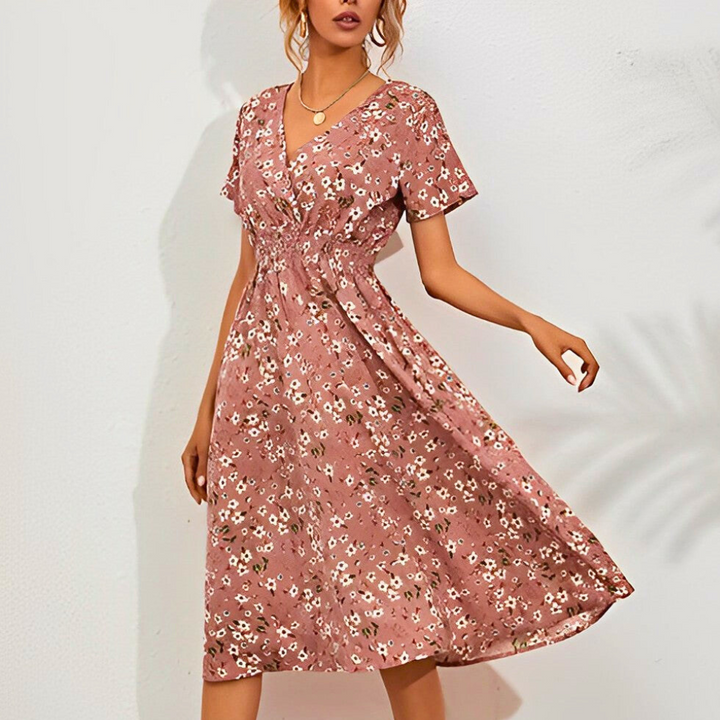 SONA - Robe élégante mi-longue avec motif floral