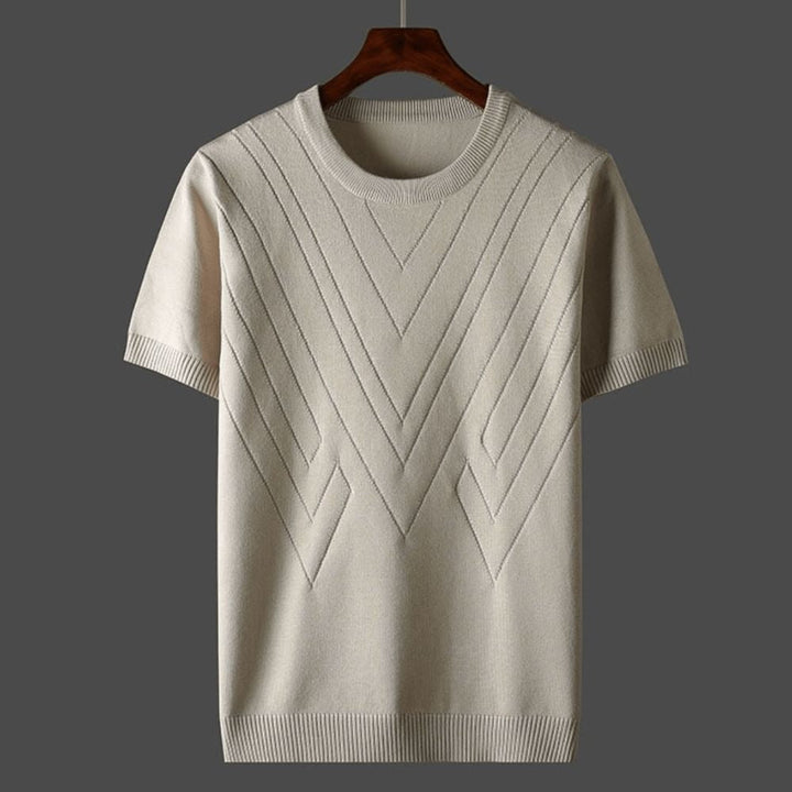 T-shirt en tricot pour homme avec motif chevron – pull d'été à manches courtes en fine maille