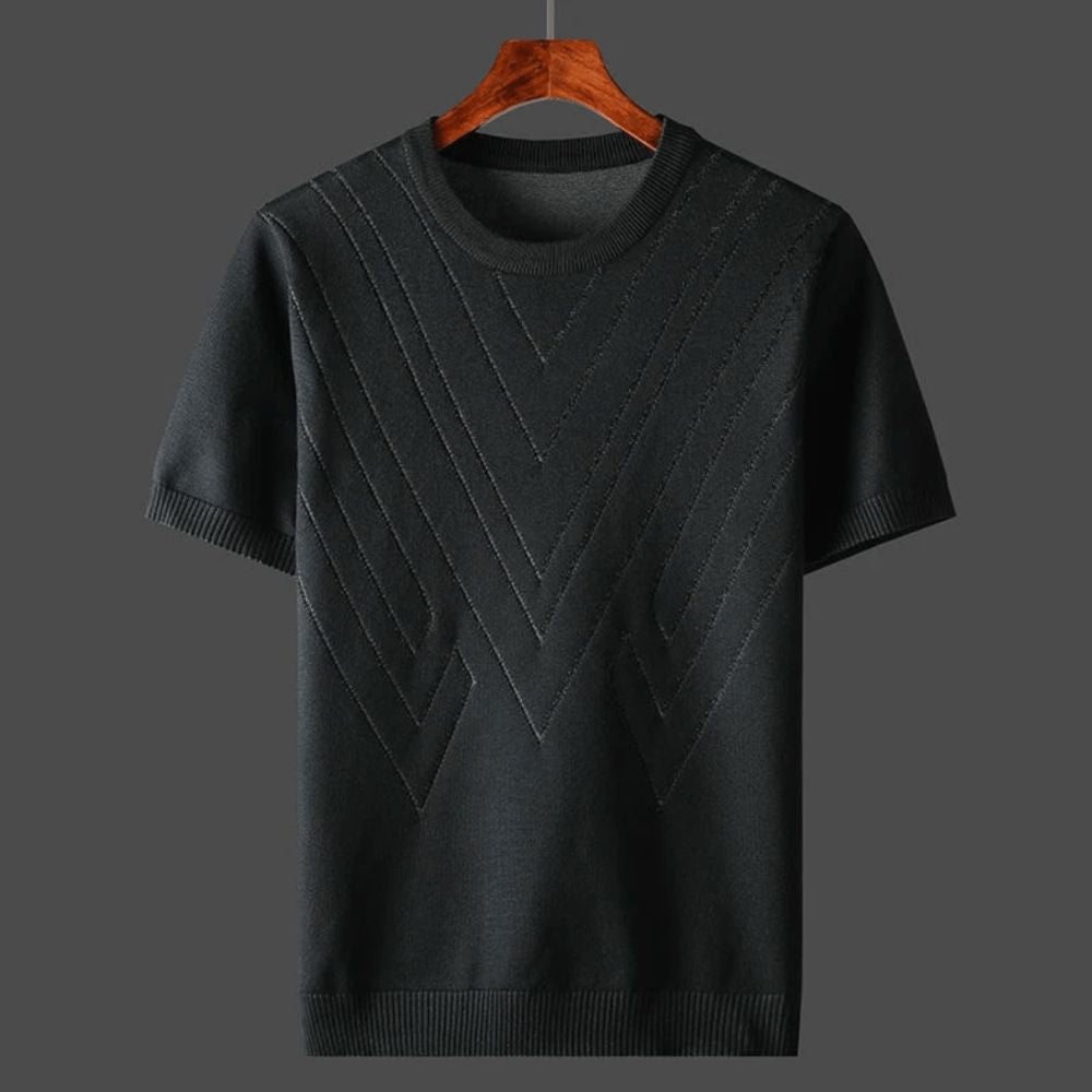 T-shirt en tricot pour homme avec motif chevron – pull d'été à manches courtes en fine maille