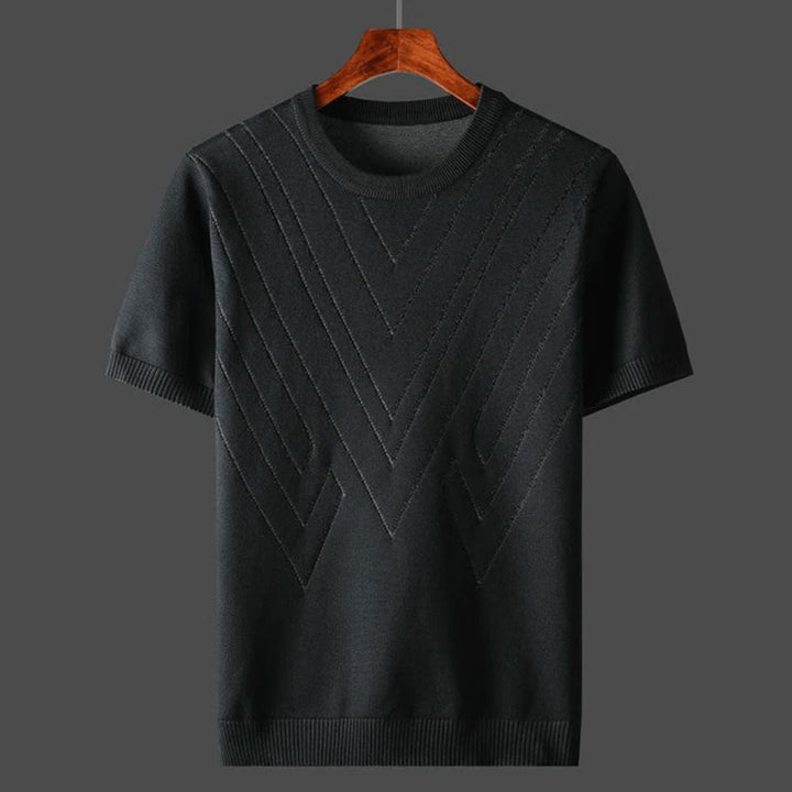 T-shirt en tricot pour homme avec motif chevron – pull d'été à manches courtes en fine maille