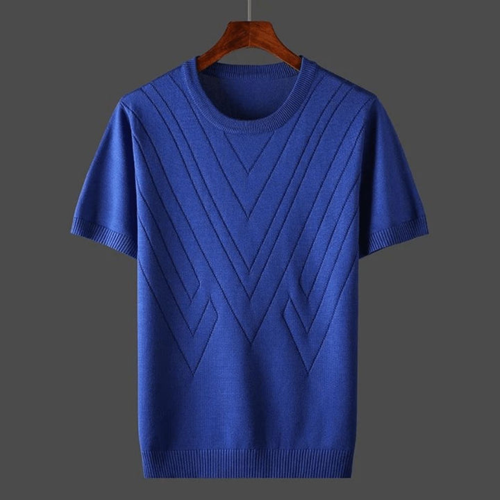 T-shirt en tricot pour homme avec motif chevron – pull d'été à manches courtes en fine maille