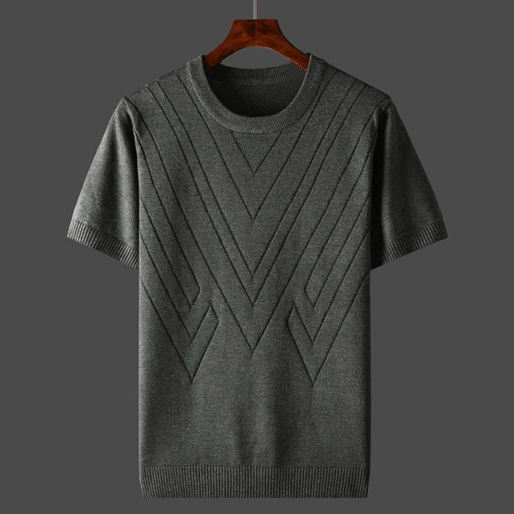 T-shirt en tricot pour homme avec motif chevron – pull d'été à manches courtes en fine maille