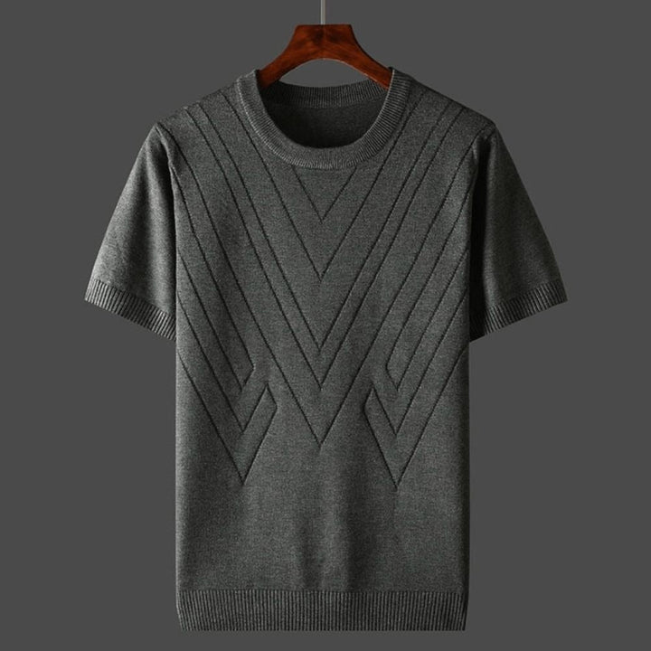 T-shirt en tricot pour homme avec motif chevron – pull d'été à manches courtes en fine maille