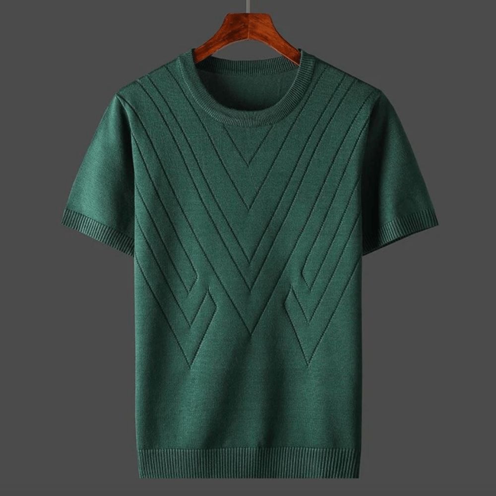T-shirt en tricot pour homme avec motif chevron – pull d'été à manches courtes en fine maille