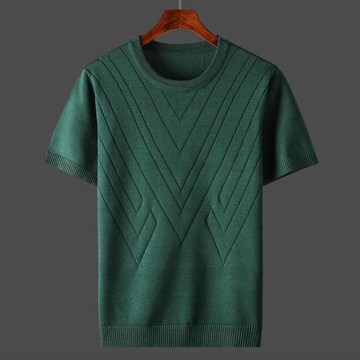 T-shirt en tricot pour homme avec motif chevron – pull d'été à manches courtes en fine maille